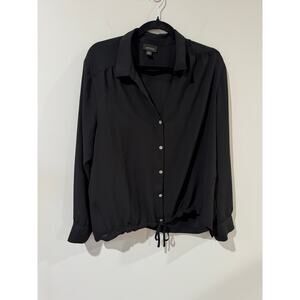 J. Jill Wearever Collection Flowy Sheer Black Blouse with Drawstring Hem Size XL